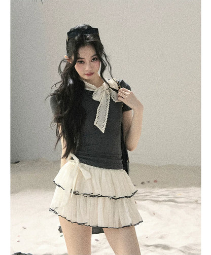 Grey Bow Short T-Shirt