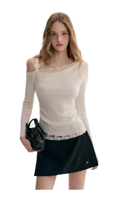 Lace Asymmetric Knit Top