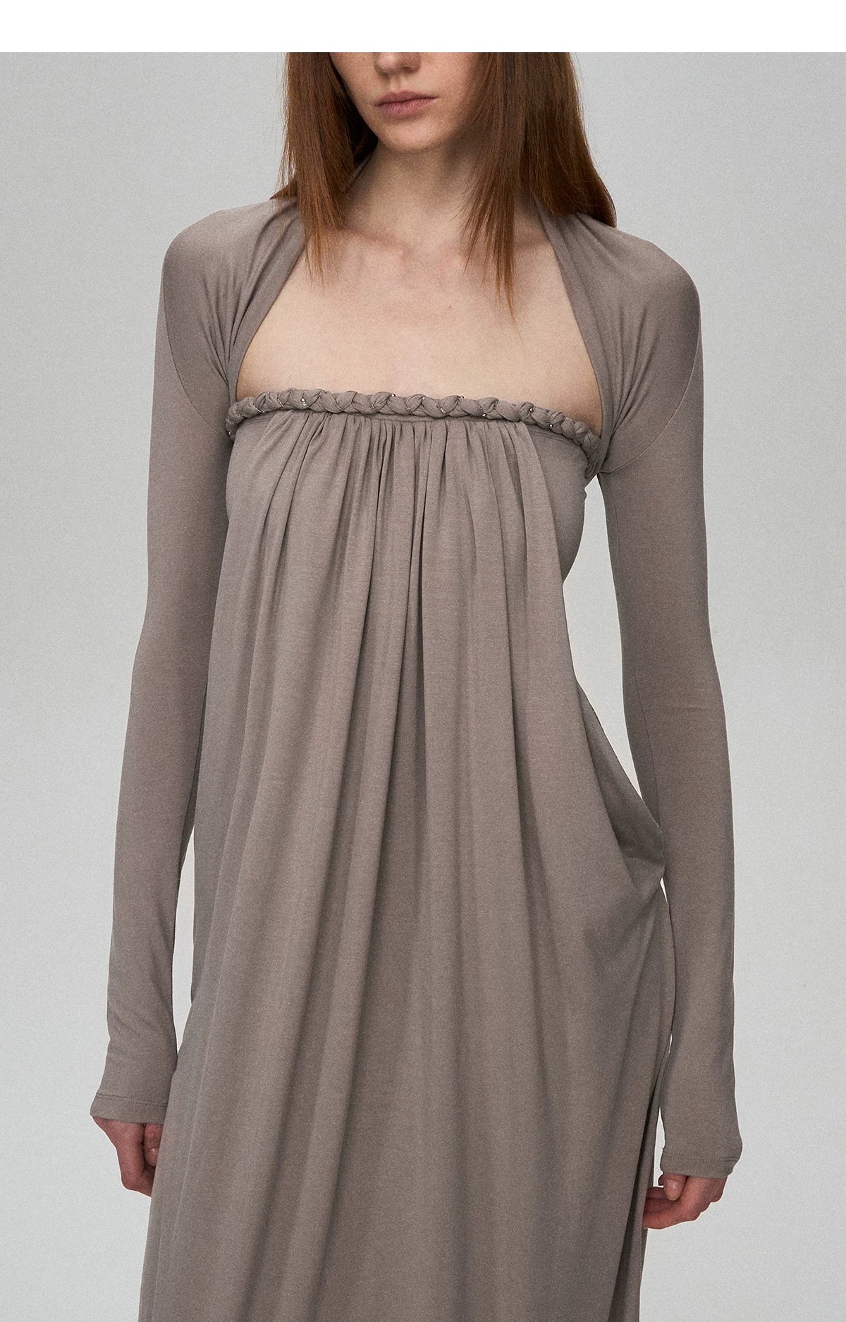 Sculptural 93% Lyocell Pleated Long Dress