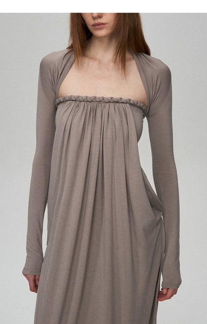 Sculptural 93% Lyocell Pleated Long Dress