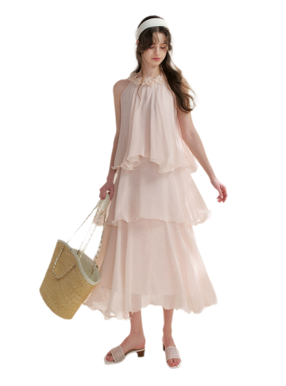 Chiffon Floral Halter Long Dress
