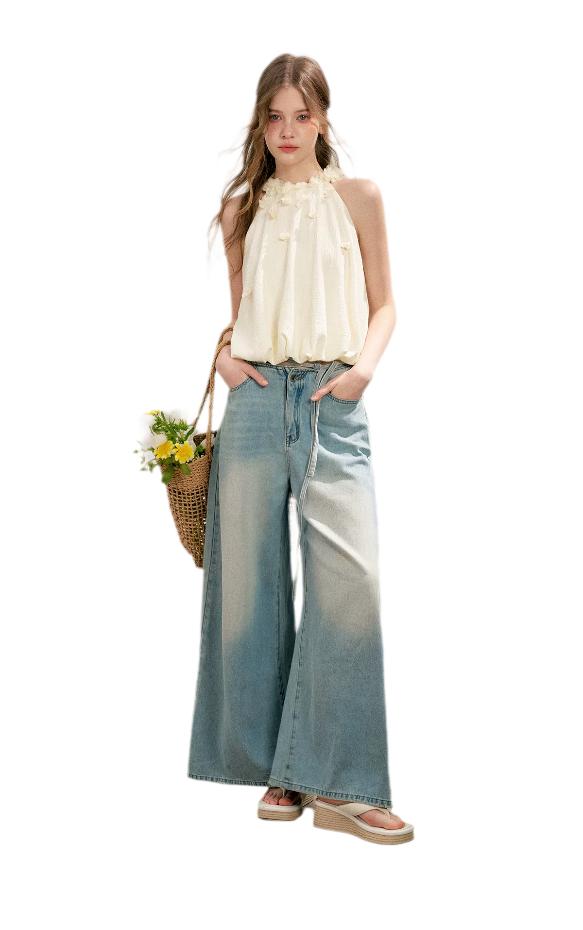 Bow Wide-Leg Jeans