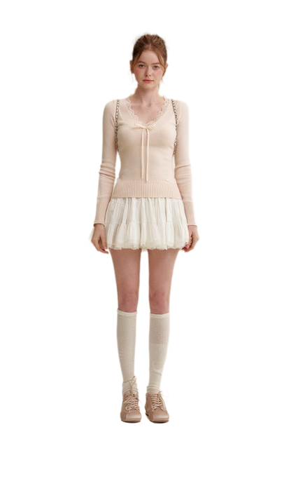 Lace Bow Knit Top