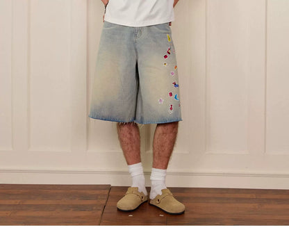 Sticker Design Denim Pants