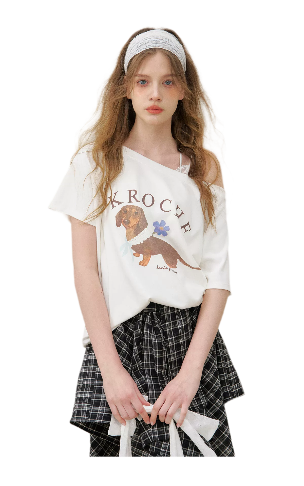 Asymmetric Lace Patchwork Plaid Skirt/Top