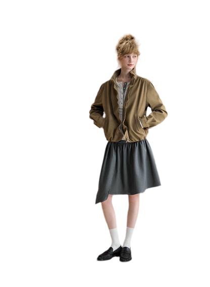 Gathered Suede Cropped Jacket