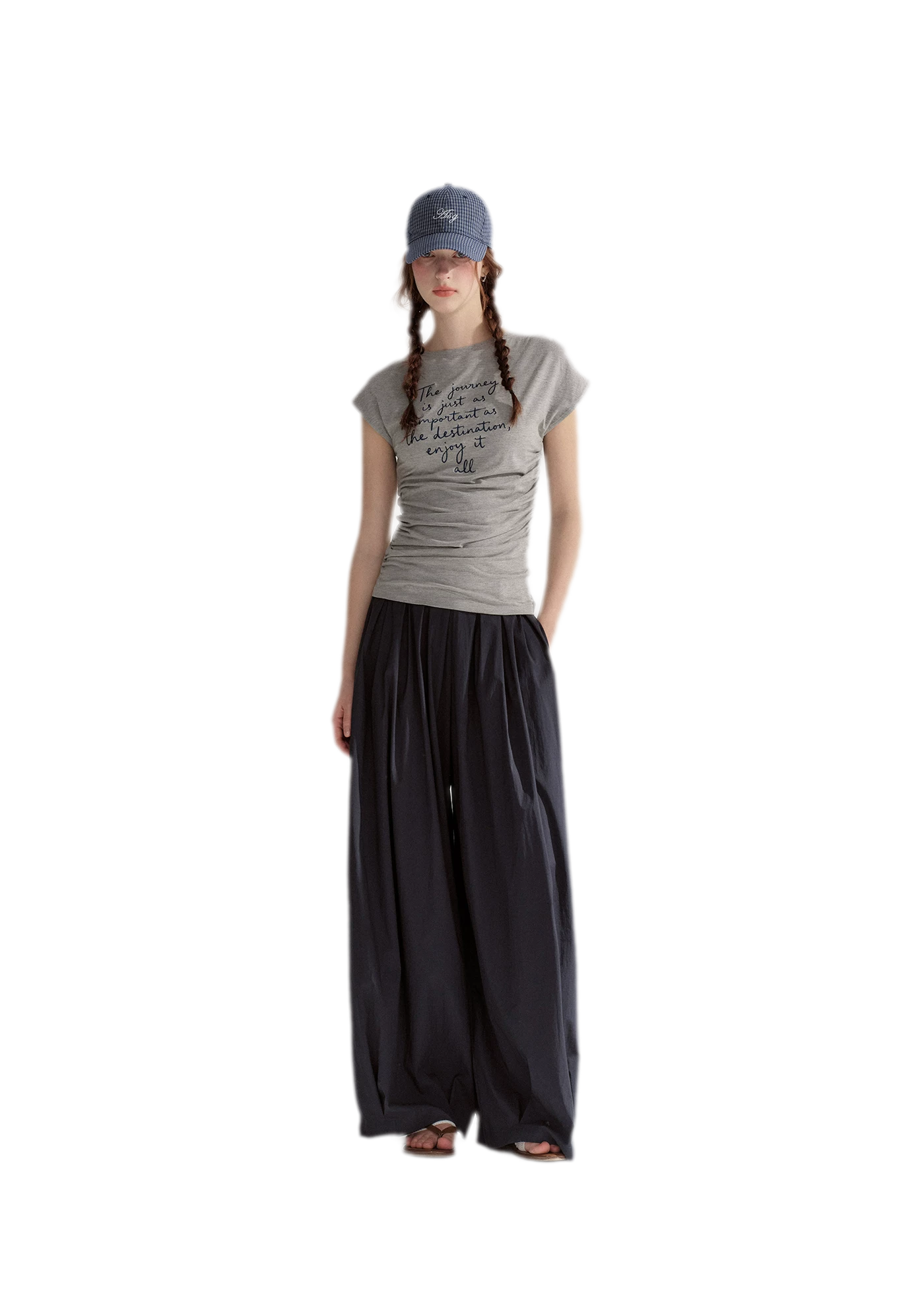 Ruched Embroidered Sleeve T-Shirt