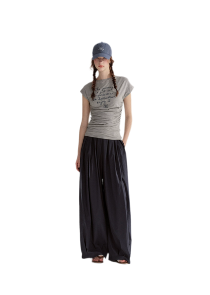 Ruched Embroidered Sleeve T-Shirt