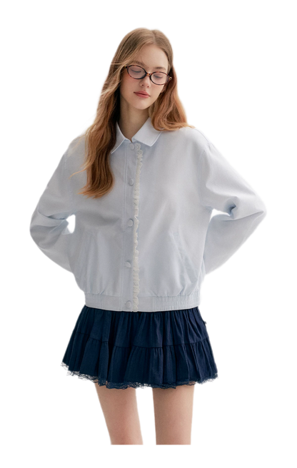Ramie Cotton Lace-Trimmed Jacket