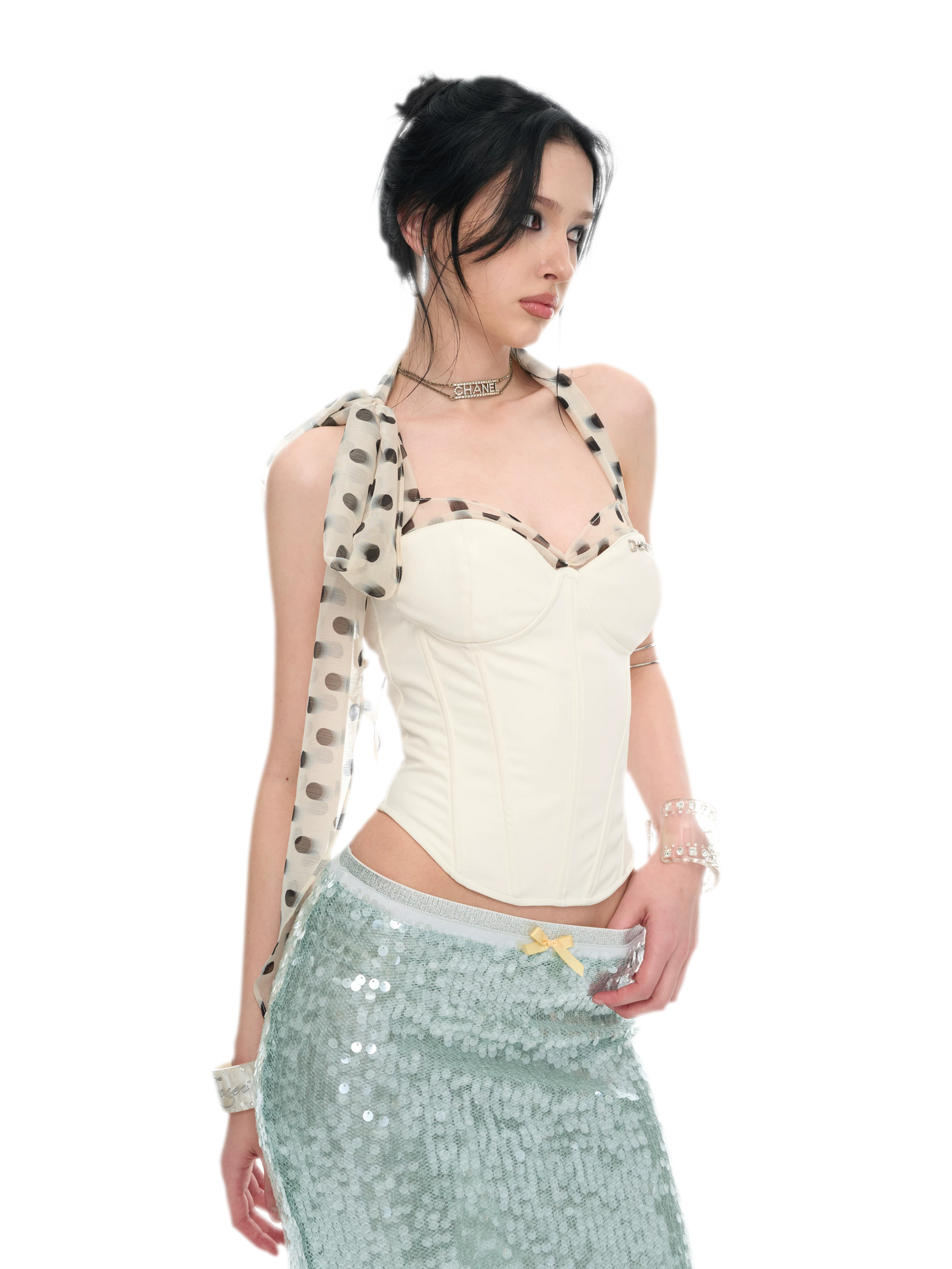 White Polka Dot Chiffon Corset
