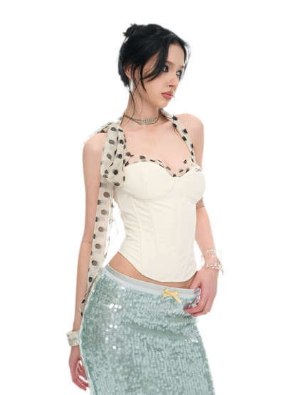 White Polka Dot Chiffon Corset