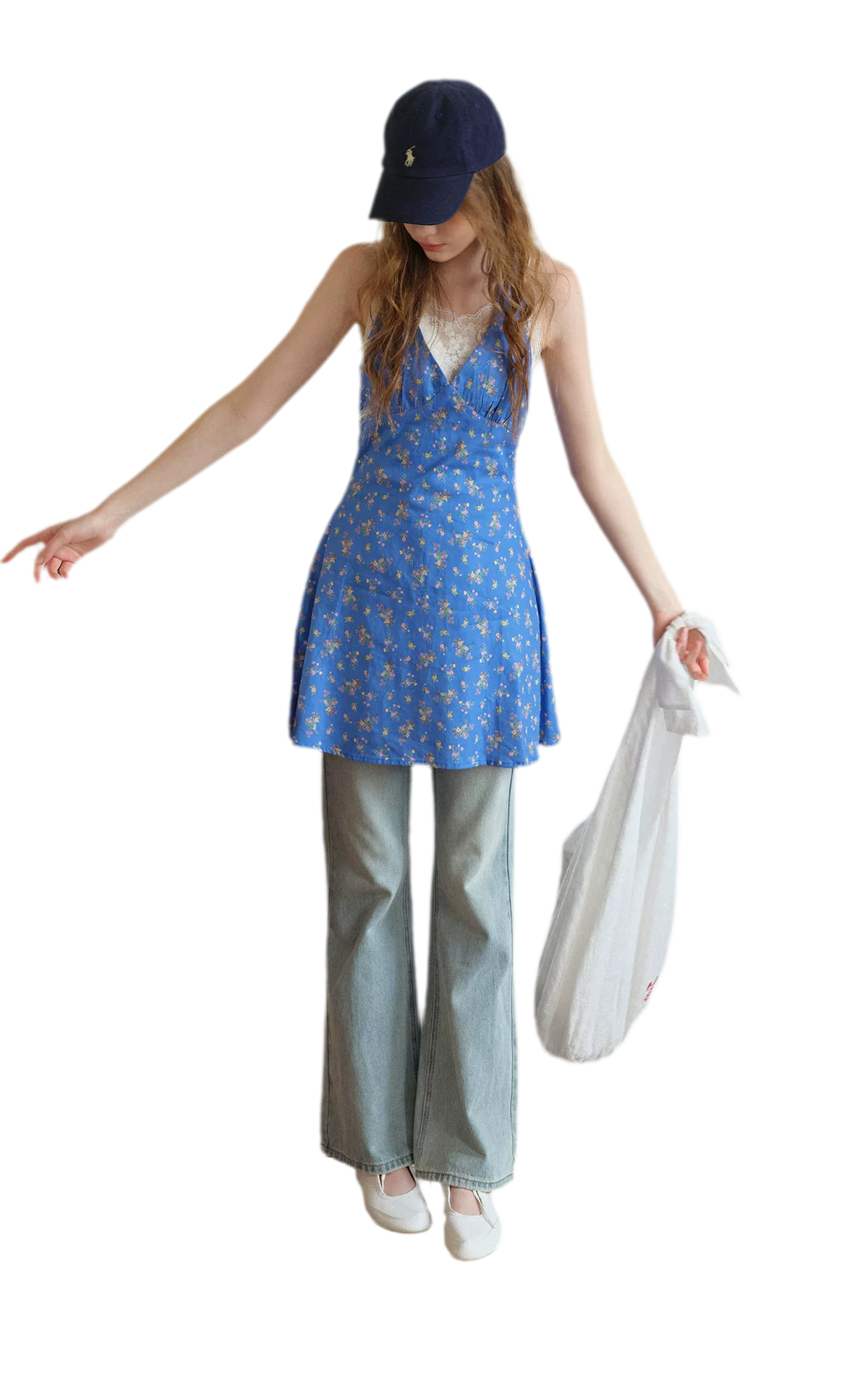 Romantic French Halter V-neck Floral Dress
