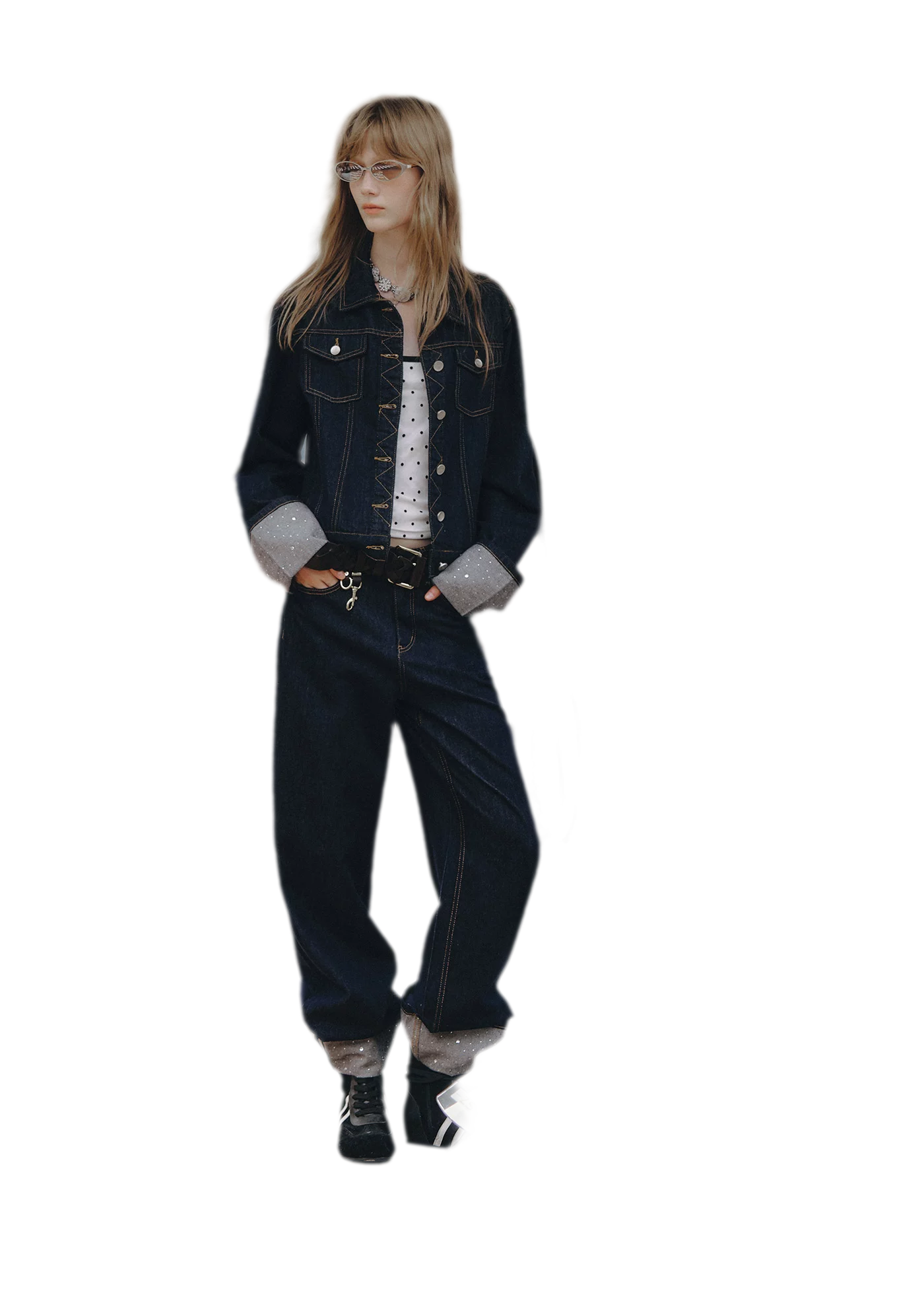Studded Cropped Denim Set