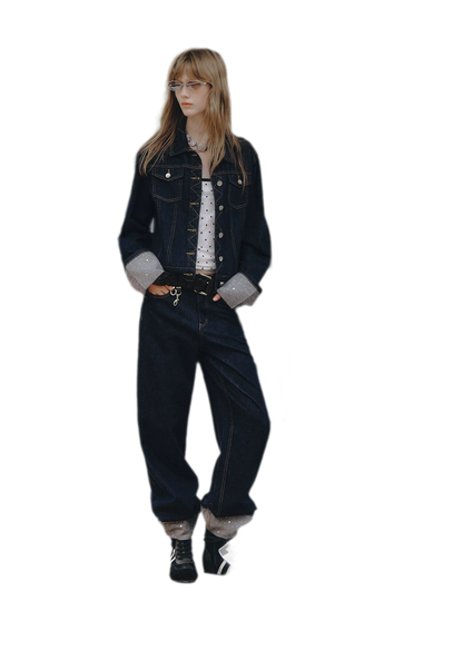 Studded Cropped Denim Set