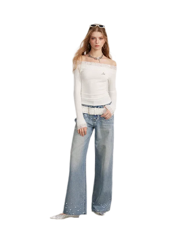 Lace Panel Off-Shoulder T-Shirt