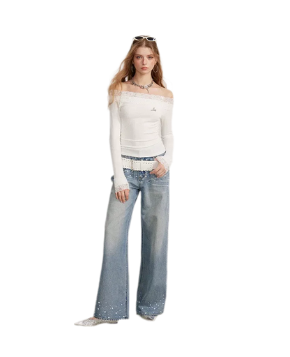 Lace Panel Off-Shoulder T-Shirt