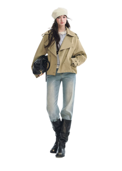 Cotton Cropped Double-Breasted Trench