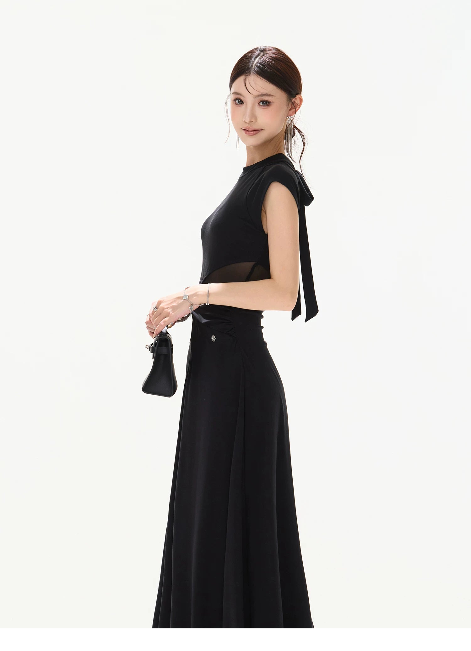 Black Swan Prologue Knot Mesh Sleeve Waist Dress