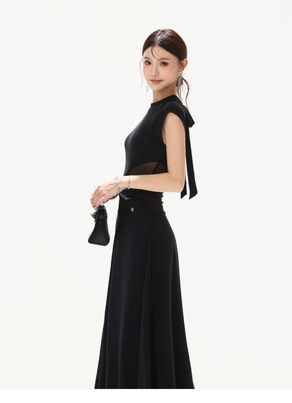 Black Swan Prologue Knot Mesh Sleeve Waist Dress