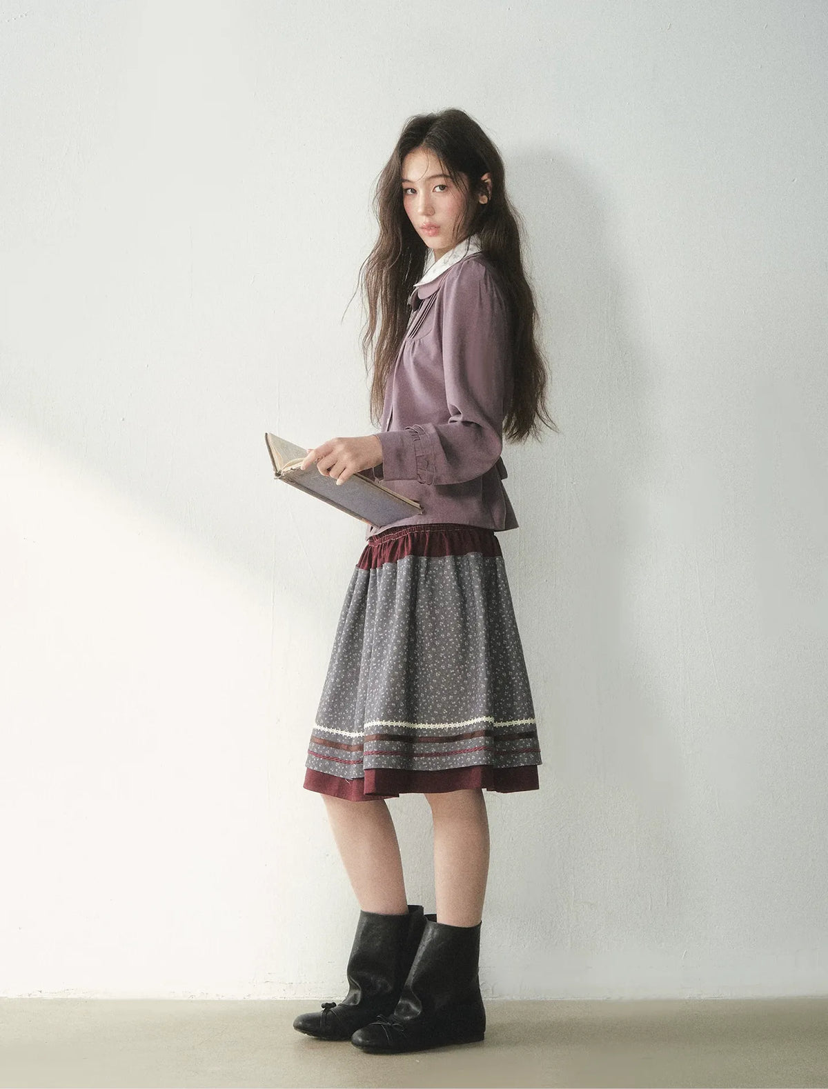 Blusa de lyocell con cuello de encaje