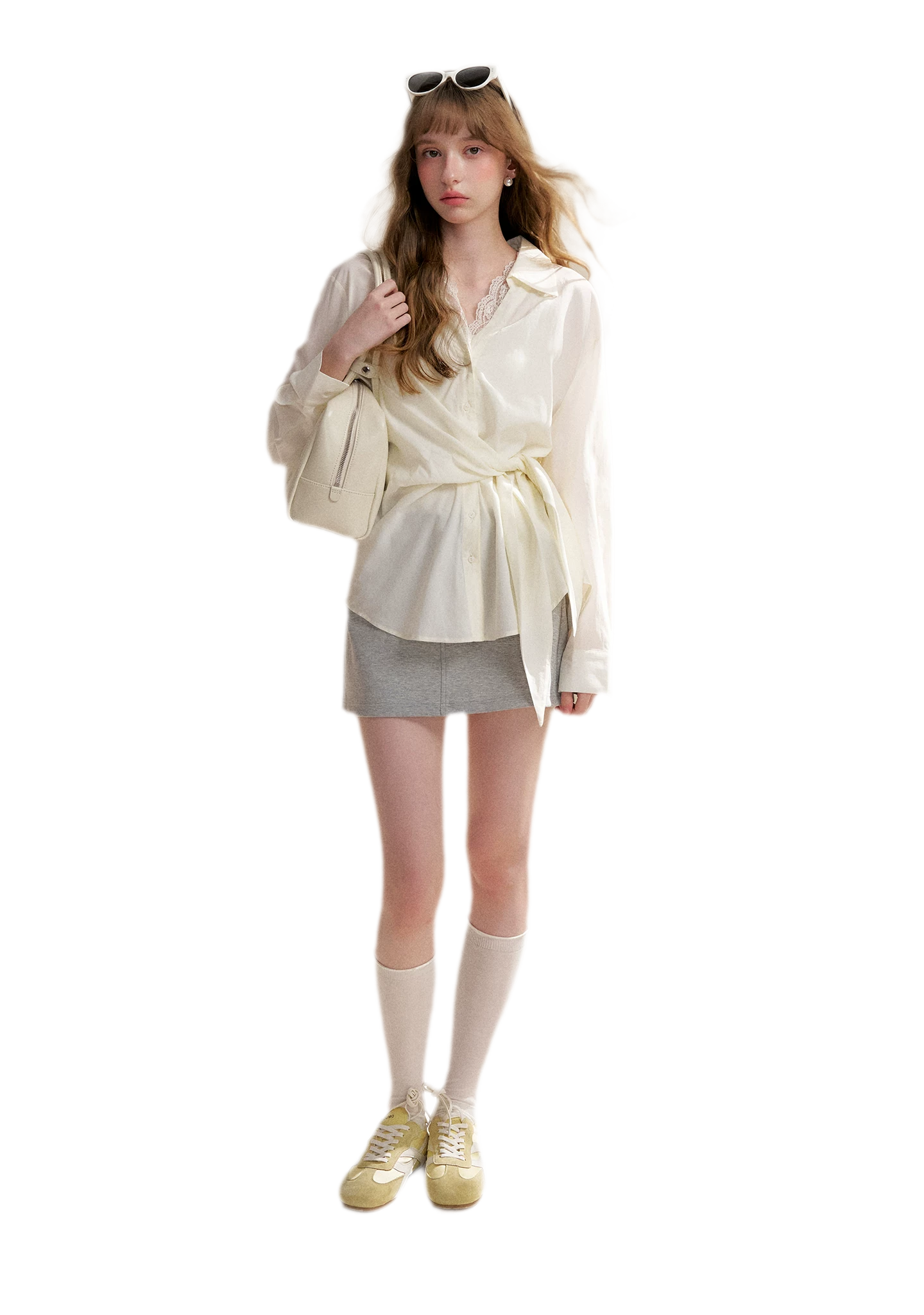 Tencel Lace V-Neck Long Sleeve Shirt