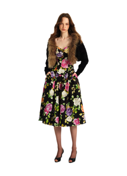 Robe en lyocell à taille marquée et motif floral