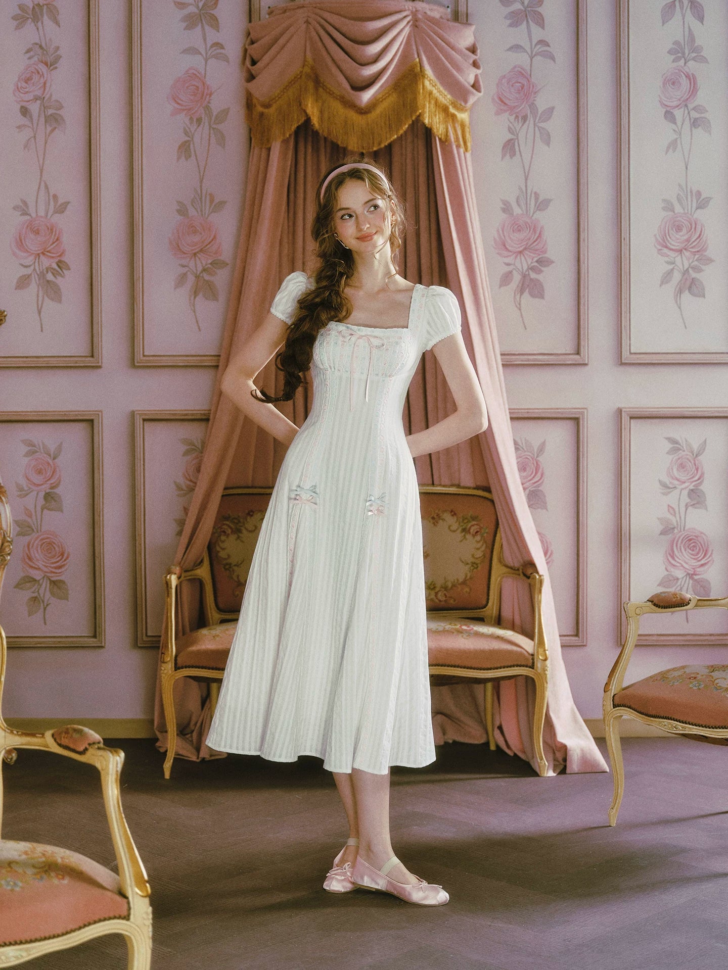 Jacquard Puff-Sleeve Corset Dress