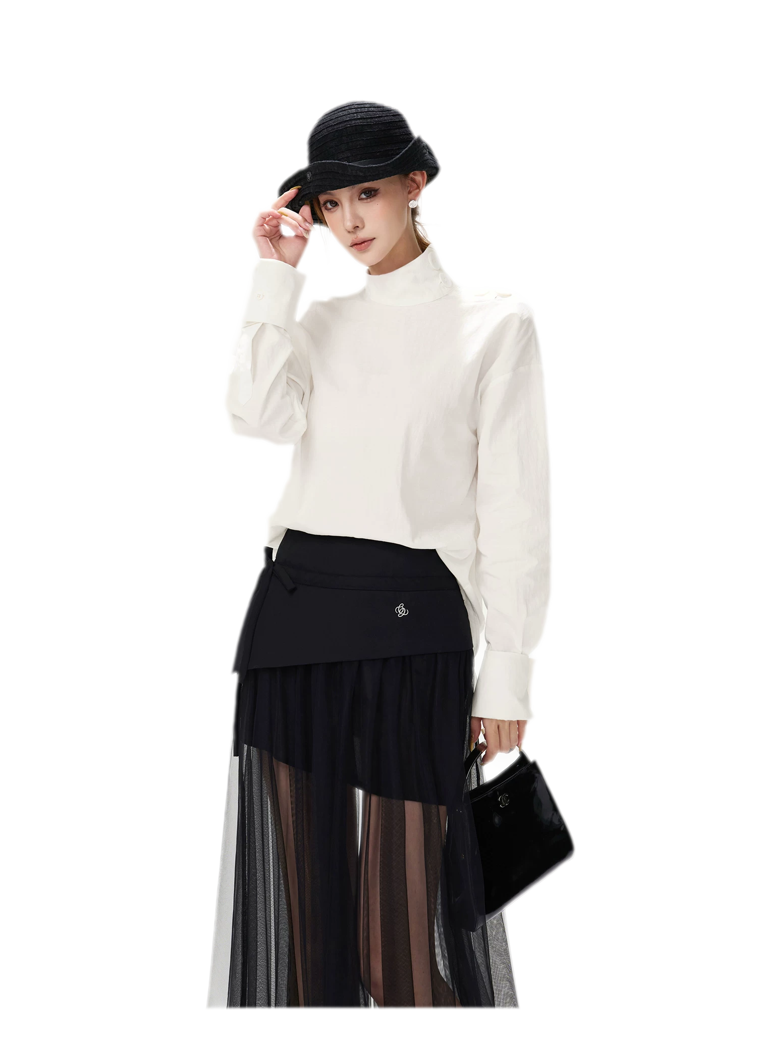 Lyocell Mock-Neck Waist Shirt