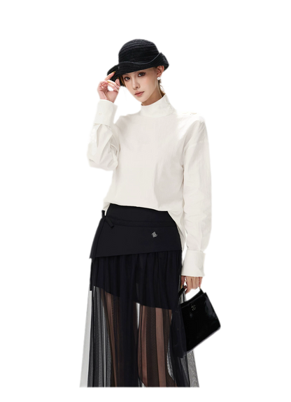 Lyocell Mock-Neck Waist Shirt