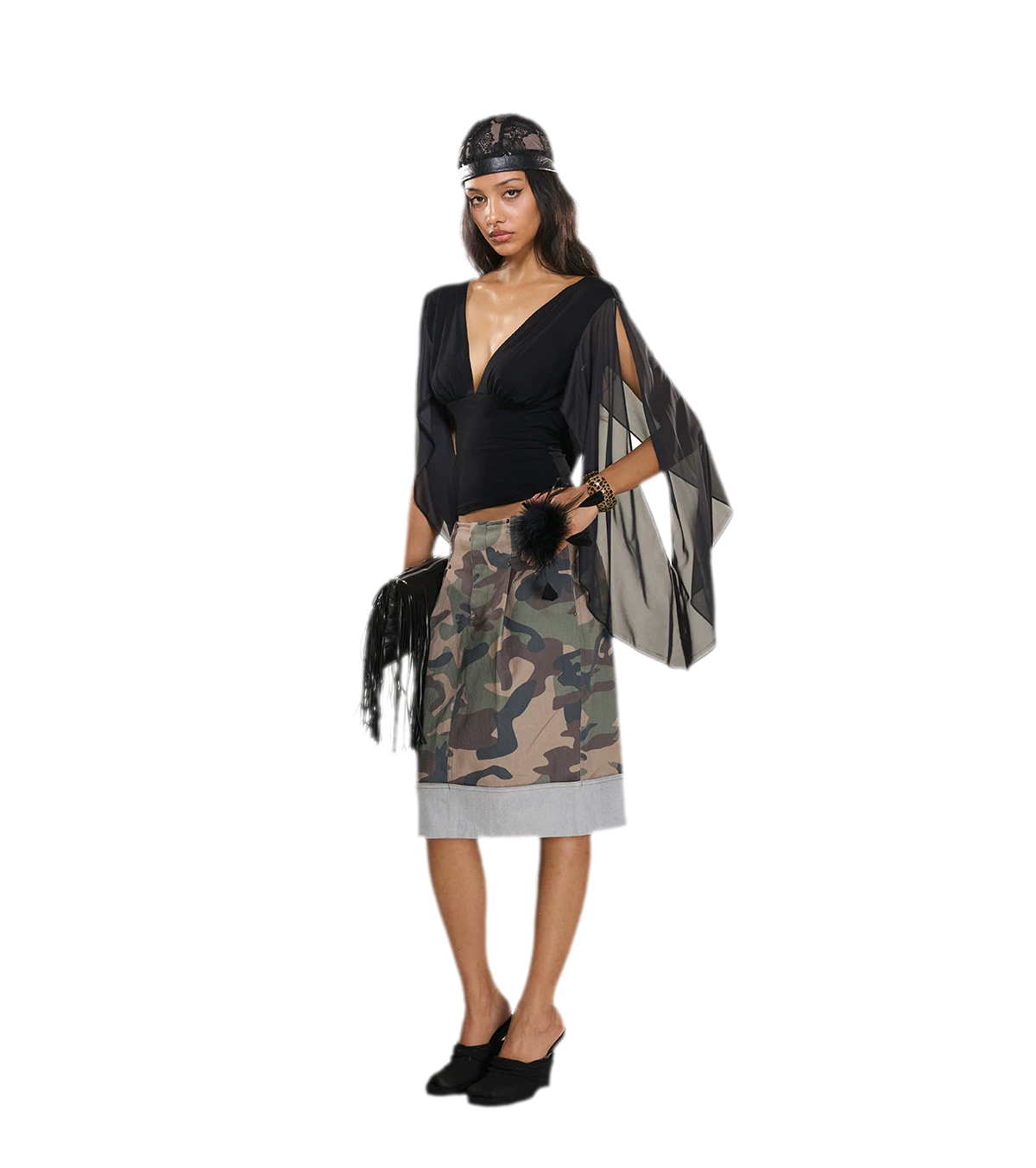 Washed Camouflage Pleated Skirt