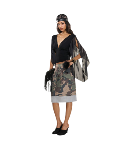 Washed Camouflage Pleated Skirt