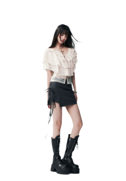 Milk Almond Ruffle Blouse
