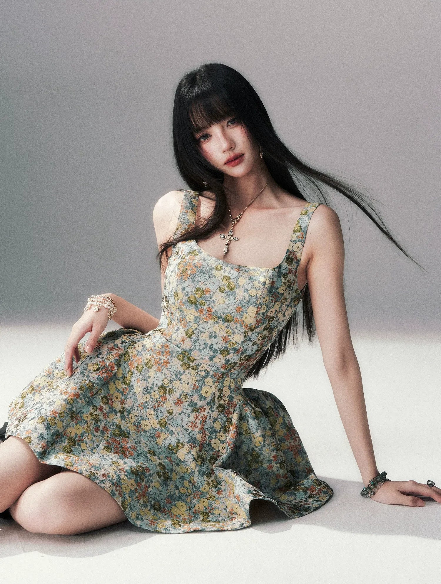 Jacquard Floral Short Dress