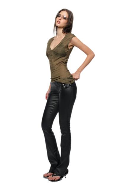 Coated Slim Flared Pants