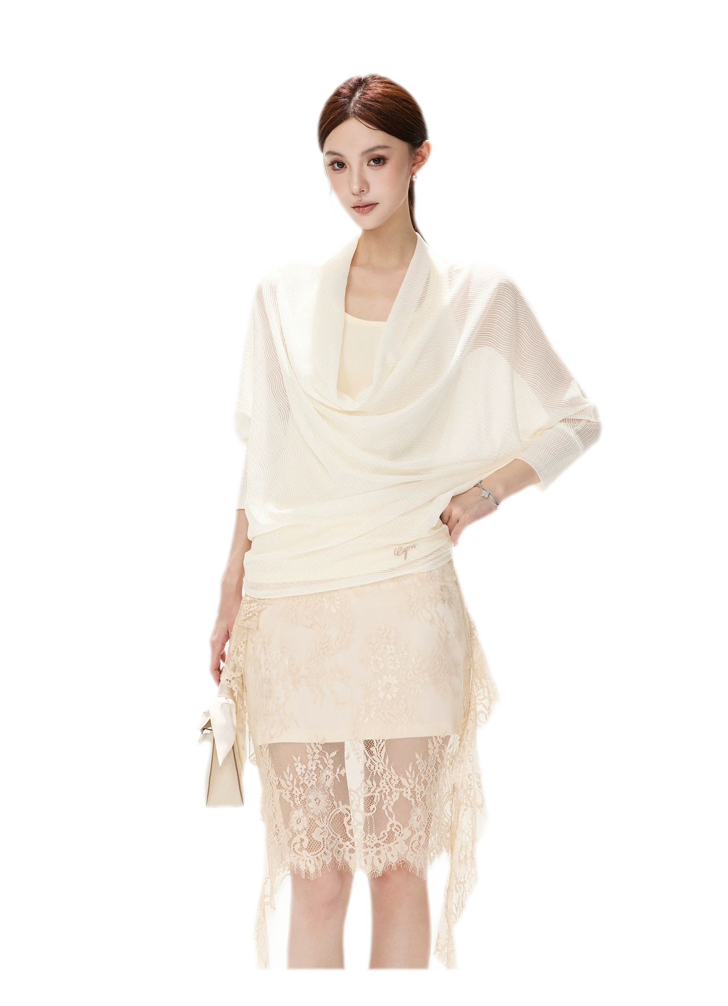 Eyelash Lace Asymmetric Skirt