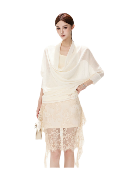 Eyelash Lace Asymmetric Skirt