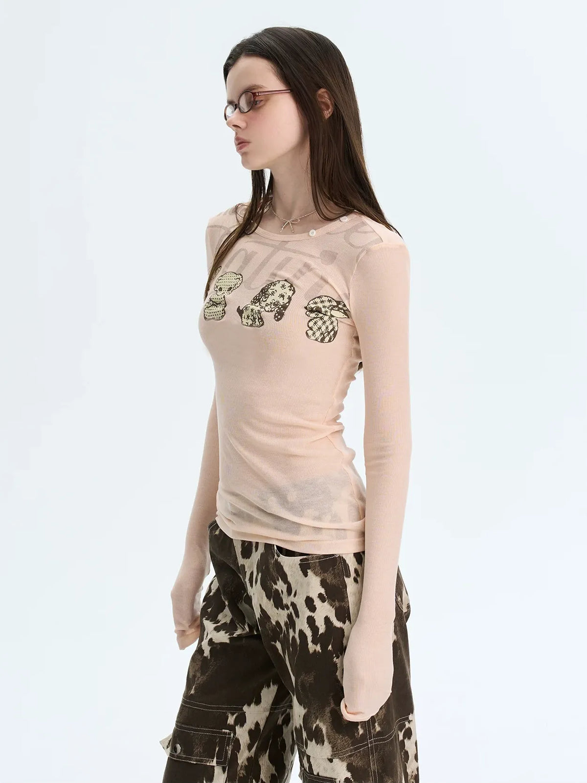 T-shirt stampata slim fit a maniche lunghe