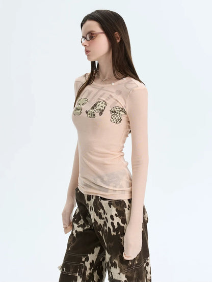 T-shirt stampata slim fit a maniche lunghe