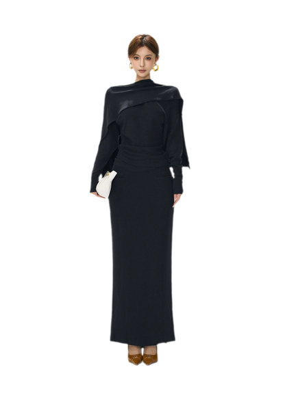 Textured Ruched Shawl Knit Set