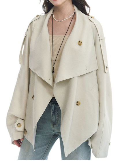 Relaxed Double-Breasted Short Trench