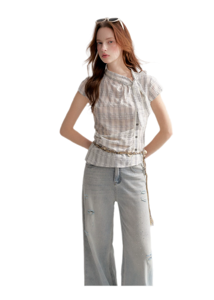 Lyocell Plaid Tie Shirt