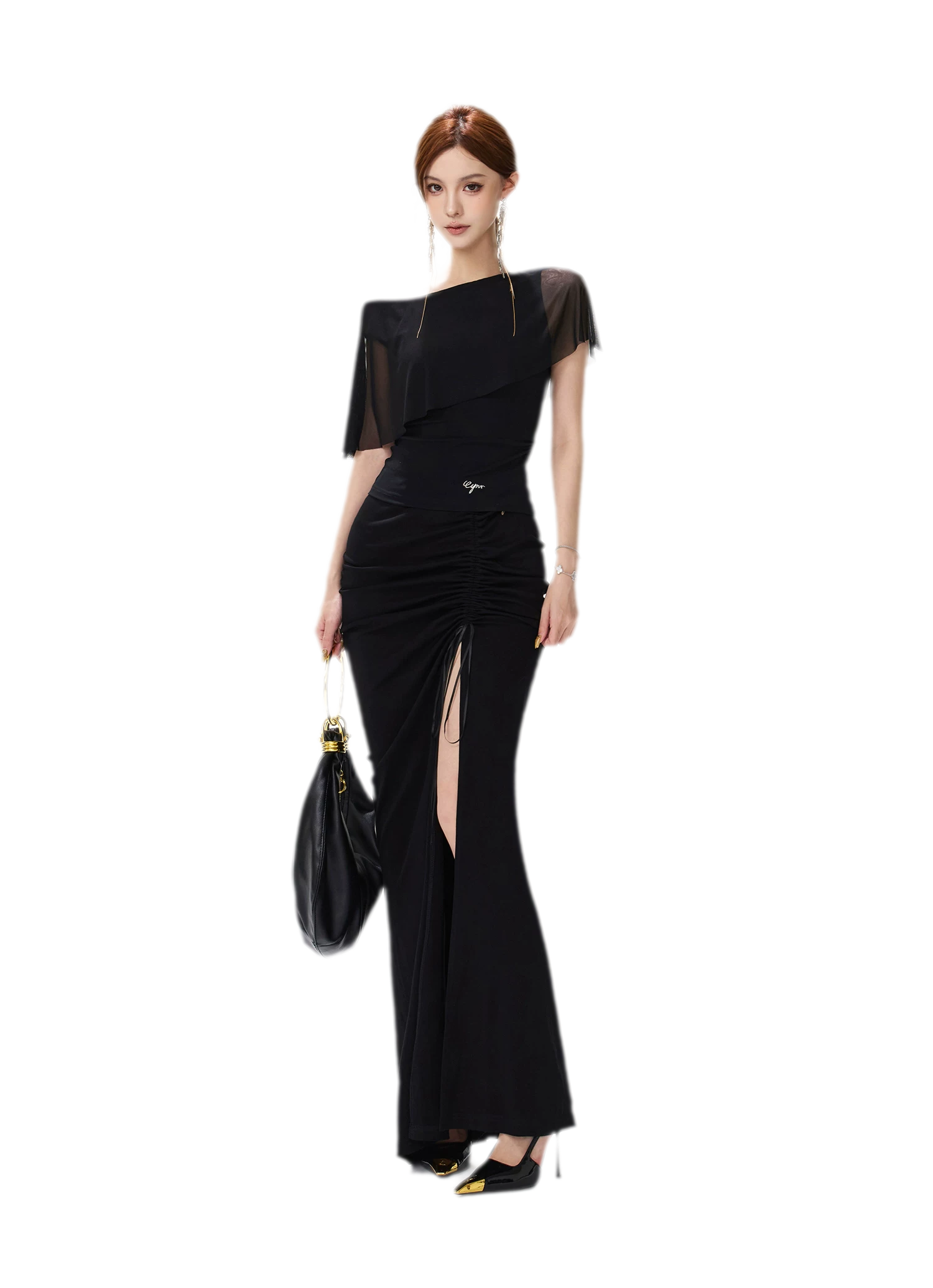 Sheer Ruffle One-Shoulder Top