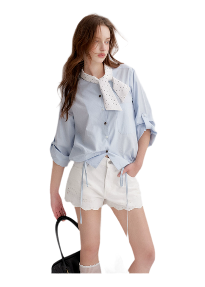 Eyelet Embroidered Denim Shorts