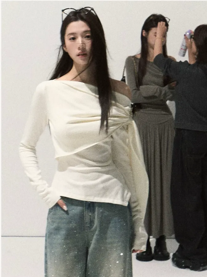 Draped Slim Knit Top