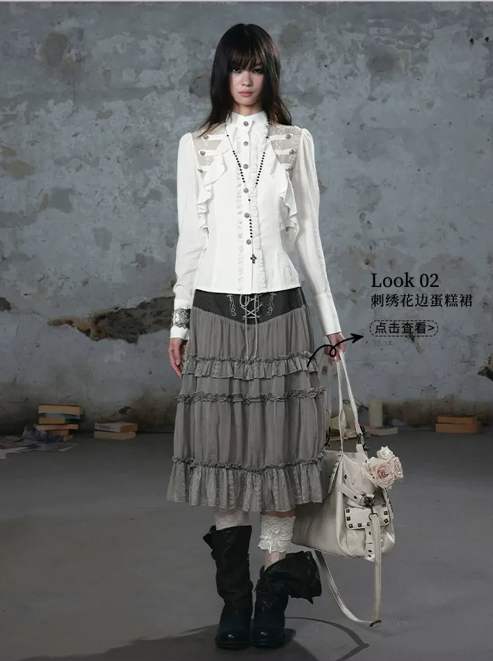 Lace Ruffle Waist Blouse