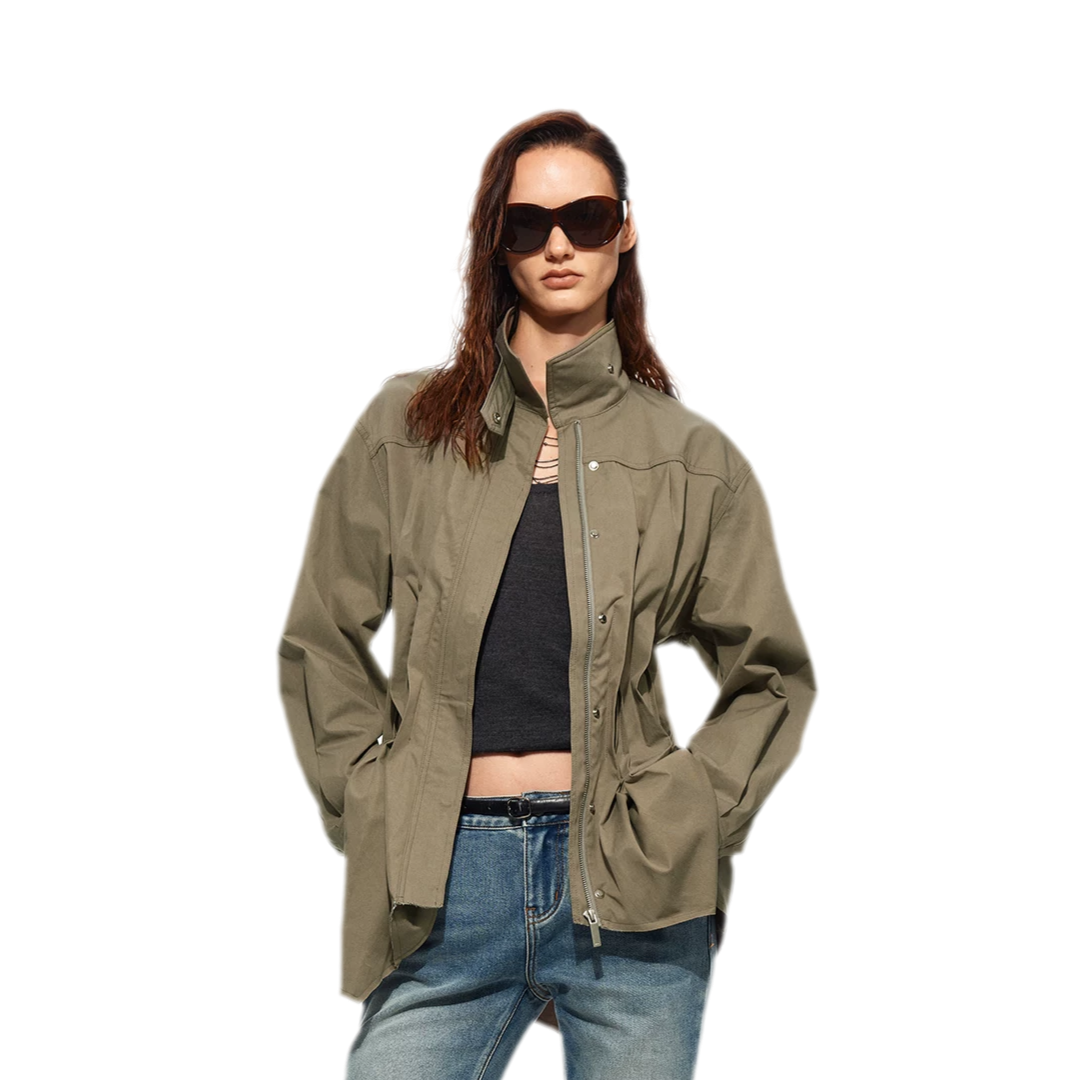 Pleated Fitted Utility Jacket