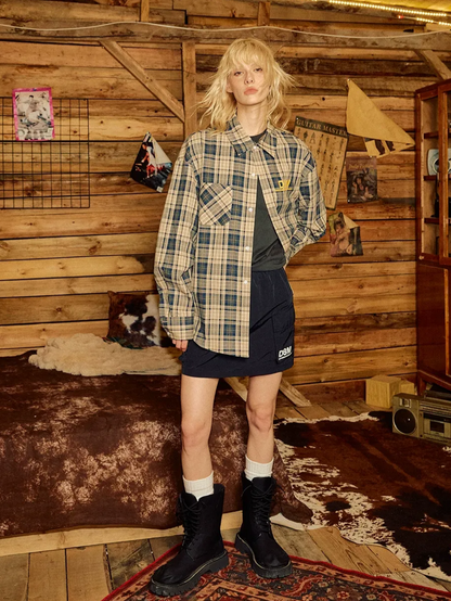 Contrast Plaid Oversized Shirt