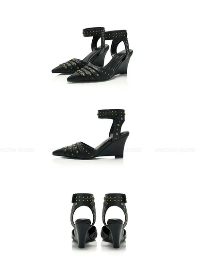 Studded Pointed-Toe Wedge Sandals