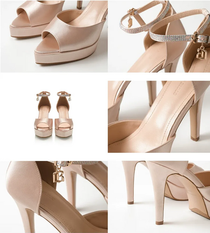 Satin Platform Peep-Toe Heels