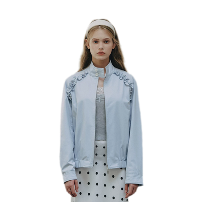 Ruffled Stand Collar Harrington Jacket